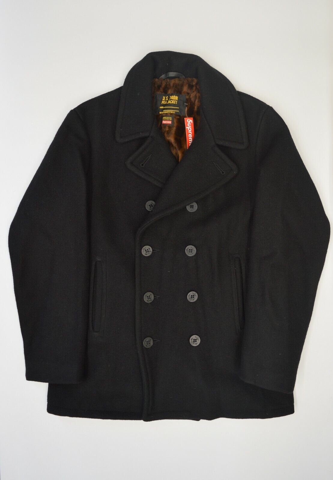 SUPREME x SCHOTT FUR LINED PEACOAT - BLACK - MEDIUM - VERY RARE - NWT