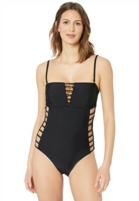 Cyn & Luca Lattice side One Piece Swimsuit Black Size M 0227