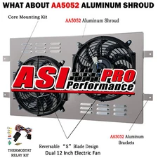 ALUMINUM SHROUD w/ DUAL FANS FITS 1988-1999 CHEVY GMC C/K 1500 2500 3500 5.7L.