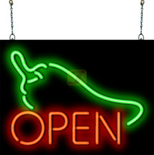 Pepper Open Neon Sign REAL Neon Window Sign Red & Green Hand Bent Advertisement