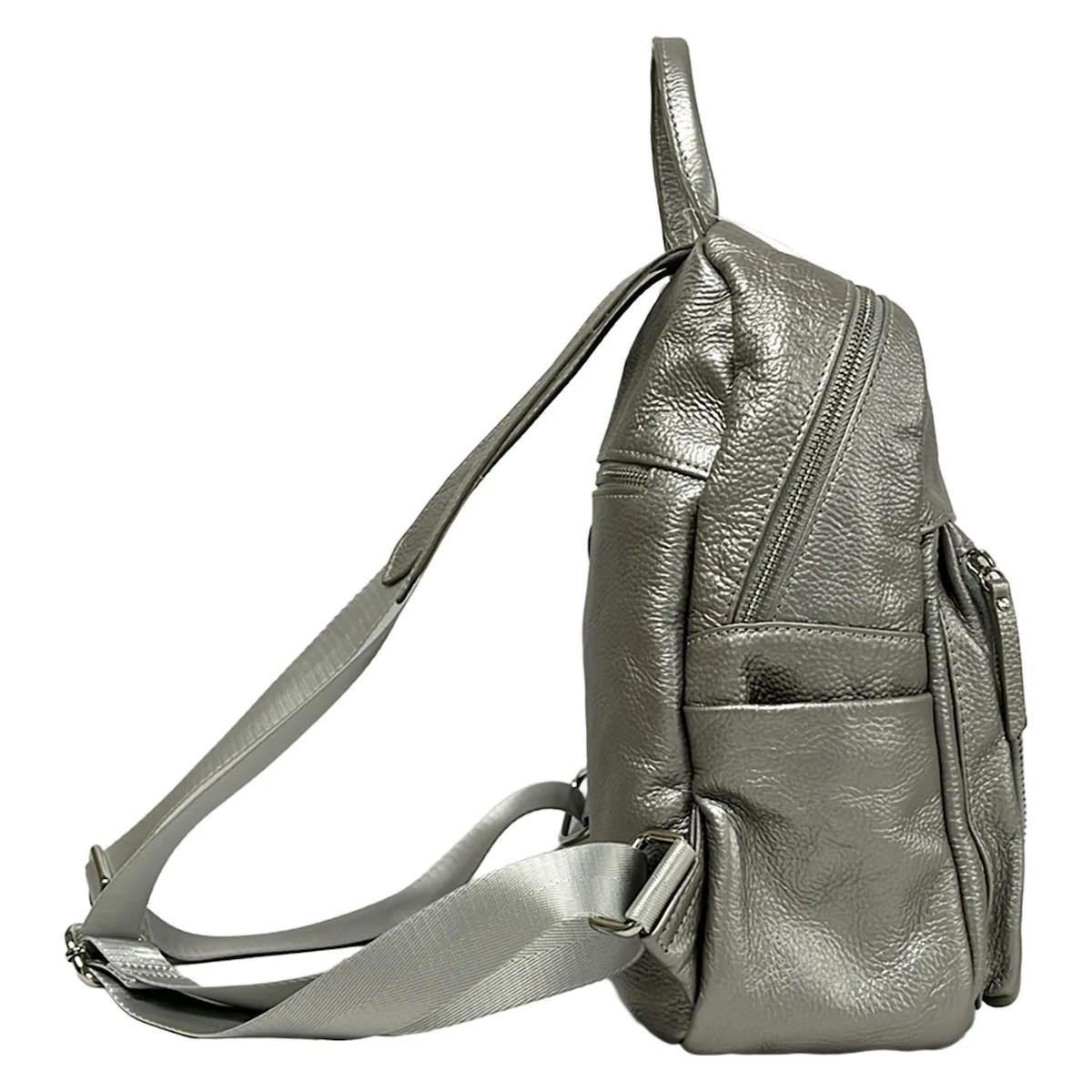 BARCOS - Silver Leather Backpack - image 4