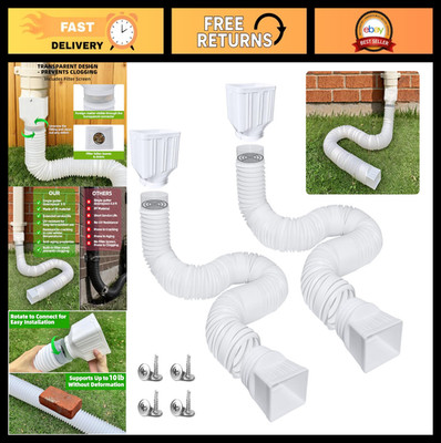 2-Pack Adjustable 20''-60'' Flexible Rain Downspout Extensions - White Gutter Acce
