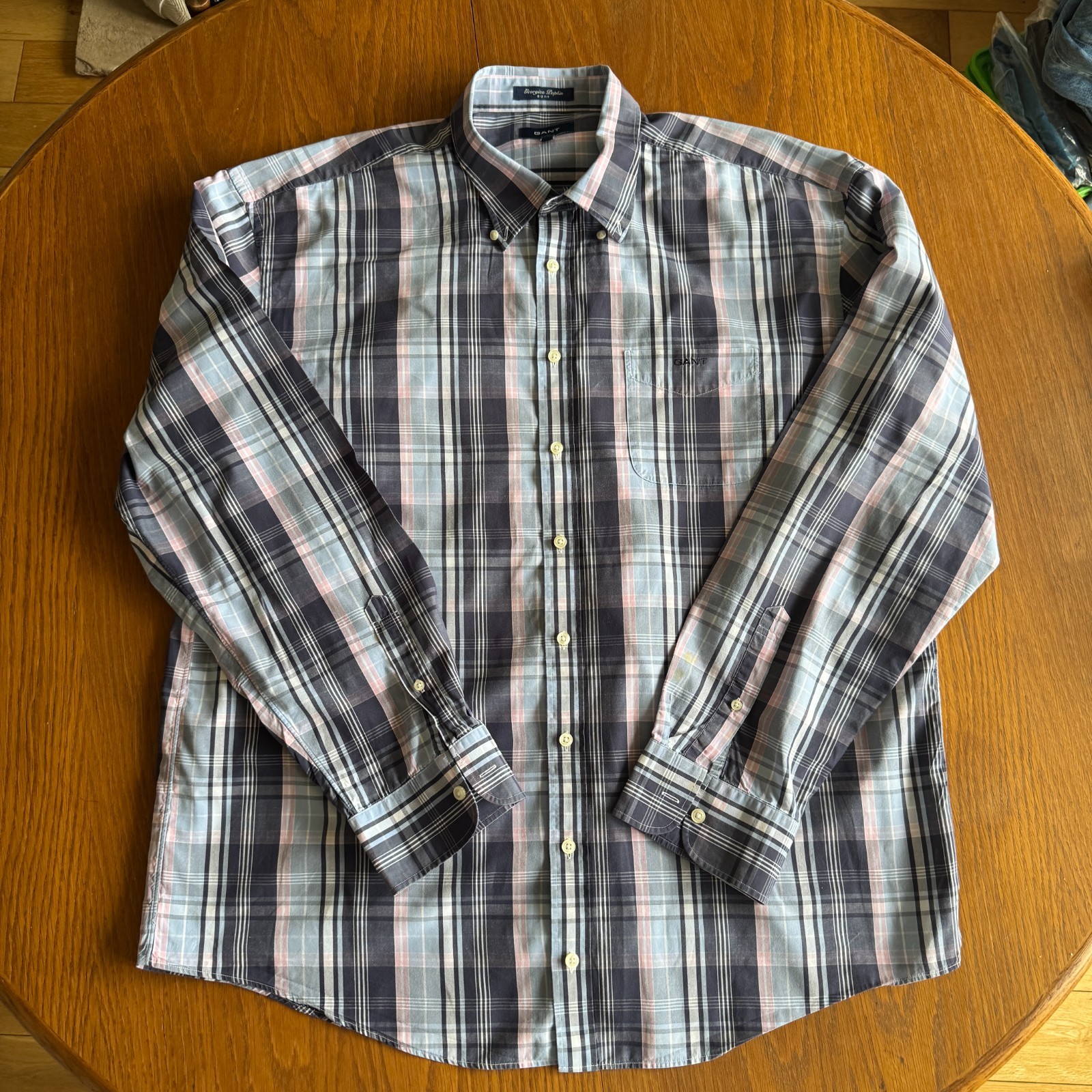 GANT Mens 4XL Long Sleeve Shirt | Blue Pink Check | Georgia Poplin