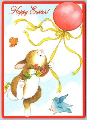 Hallmark Vintage Happy Easter Bunny & Balloon Postcard 2002