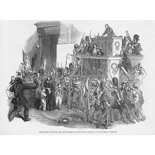 FRANCE Insurrection in Paris Scene in Chamber of Deputies - Antique Print 1848