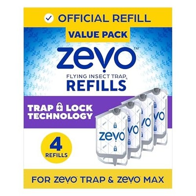 Zevo Flying Insect Trap Refill 4 Pack for MAX Indoor Fly Trap Gnats Fruit Flies