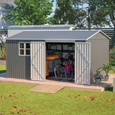 12'x10' Metal Outdoor Storage Shed Heavy Duty Garden Shed w/ Floor Kit & Window
