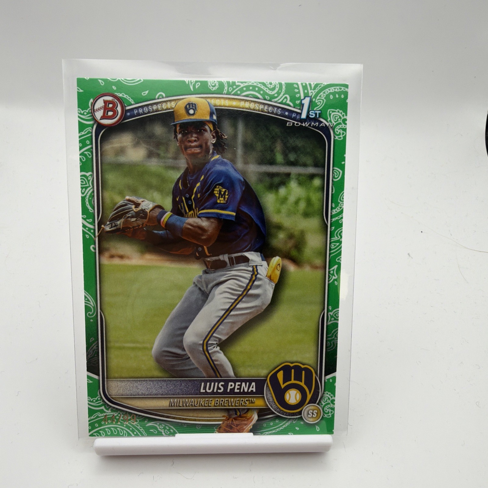 Jesus Made 2025 Bowman 1st #BP-66 Green Bandana Pattern 44/99 Brewers