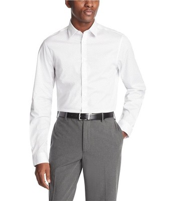 Calvin Klein Mens Steel+ Stretch Button Down Dress Shirt, white, 16.5 Neck