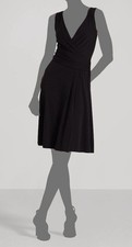 Lauren Ralph Lauren Women's Black Front-Pleated Surplice Jersey Dress Size 14