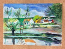 Paul Cezanne (Handmade) Mixed Media Paper Drawing Signed and Stamped