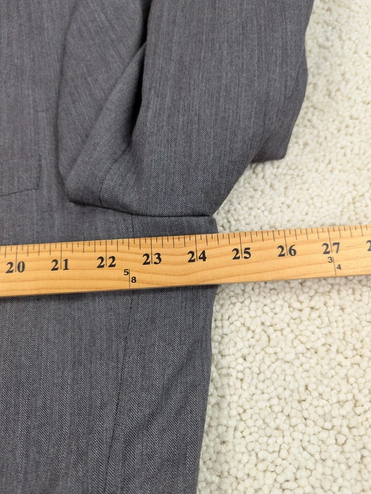 Jos A Bank Suit Mens 48L 42x30 Gray Wool Herringbone Tweed 2 Piece Jacket Pants - Image 3 of 4