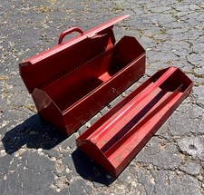 Vintage Red Metal Toolbox W Removable Tray Mechanics Tool Chest Box 17