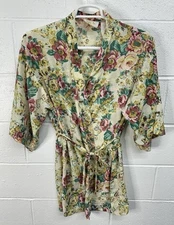 Vintage Kiki Floral Tie Satin Short Bathrobe Nightie / Women’s Medium