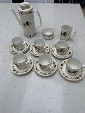 Arklow mid century  pottery coffee set. Cups saucers. Autumn green leaves.