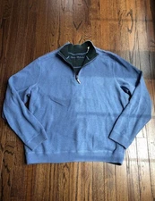 Tommy Bahama Men’s L Heathered Blue 1/4 Zip Pull-Over 100% Cotton Sweater