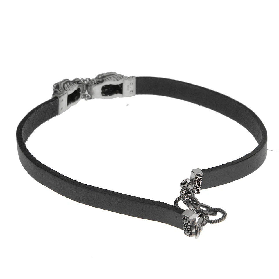 Gucci Double Tiger Leather Sterling Silver Choker Necklace Sz L - Image 2 of 3
