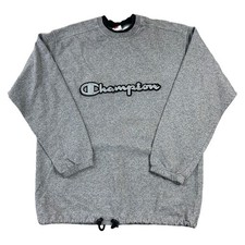 Champion Spell Out Sweatshirt Y2K Big Logo Doppelkragen Grau Pullover Herren Large