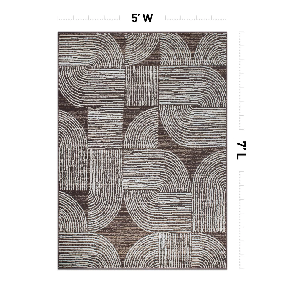 Alfombra de alto tráfico arco geométrico 5' x 7' marrón Foto 2 de 4