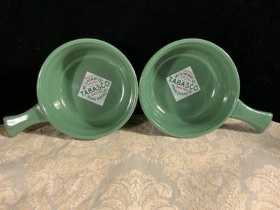 McIlhenny Co Tabasco Green Ceramic Handled Chili Soup Dip Salsa Bowl Set Of 2