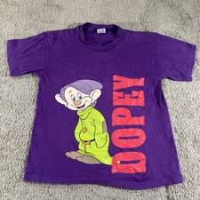 Vtg Dopey Shirt Men Medium Purple Disney Snow White Big Print USA 90s Anvil