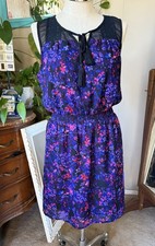 DEX Women Black Floral Print Sleeveless Fit Flare Dress, Plus Size 1X