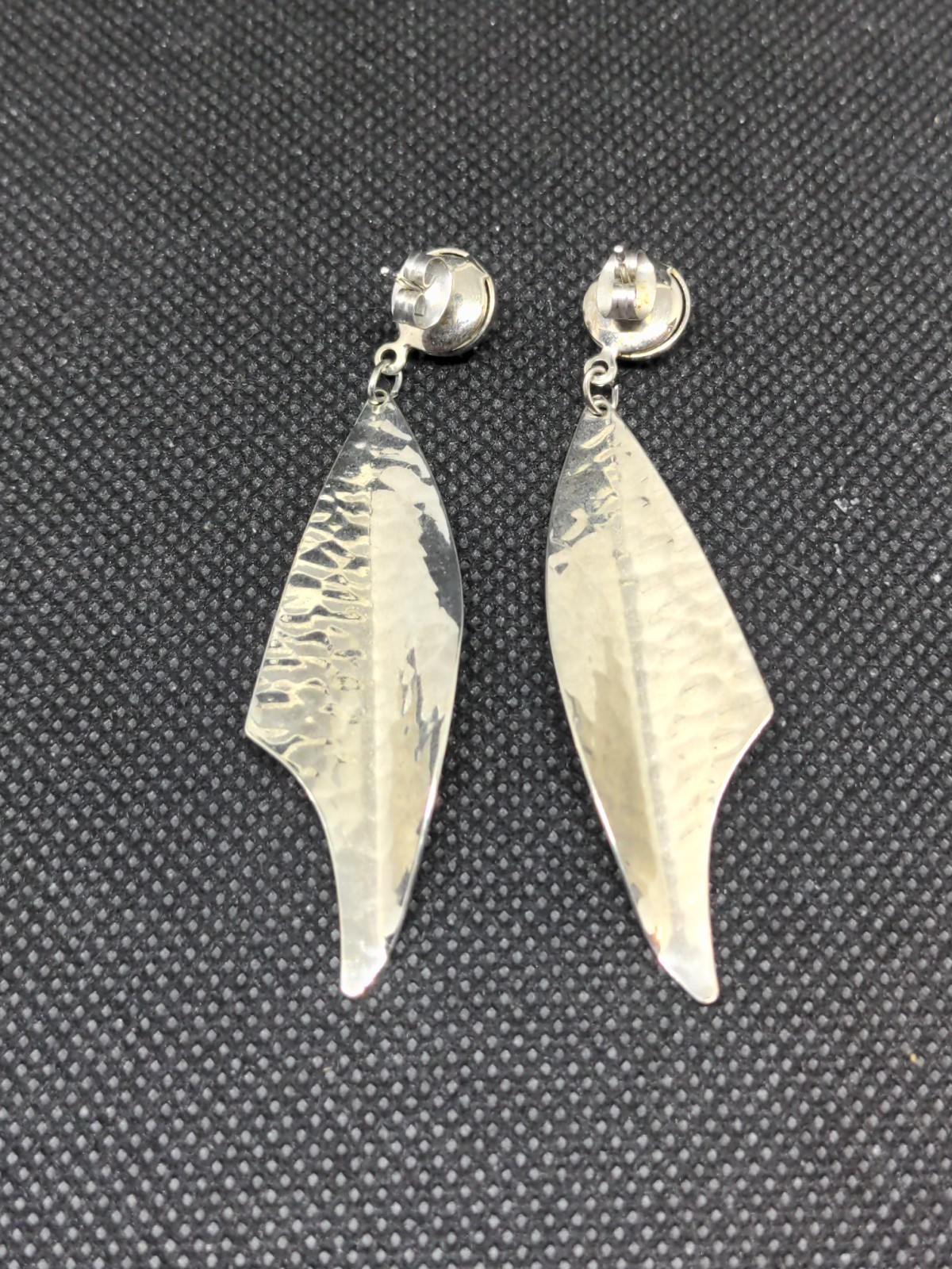 Vintage Silver Tone Dangle Leaf Shape Pierced Ear… - image 2