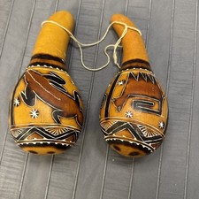 Gourd Rattles Maracas Hand Carved Decorated Vintage