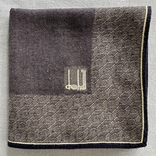 Dunhill VTG Plain Gray Cotton Handkerchief Geometric Border Pocket Square 19"