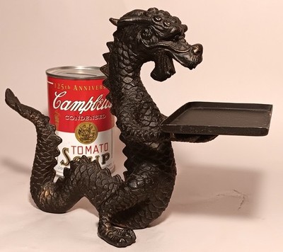 DRAGON business card holder vtg cast iron medieval store display bronze statue
