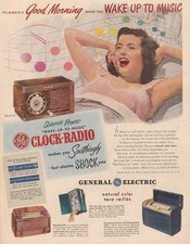 1948 General Electric Clock Radio: Wake Up to Music Vintage Print Ad