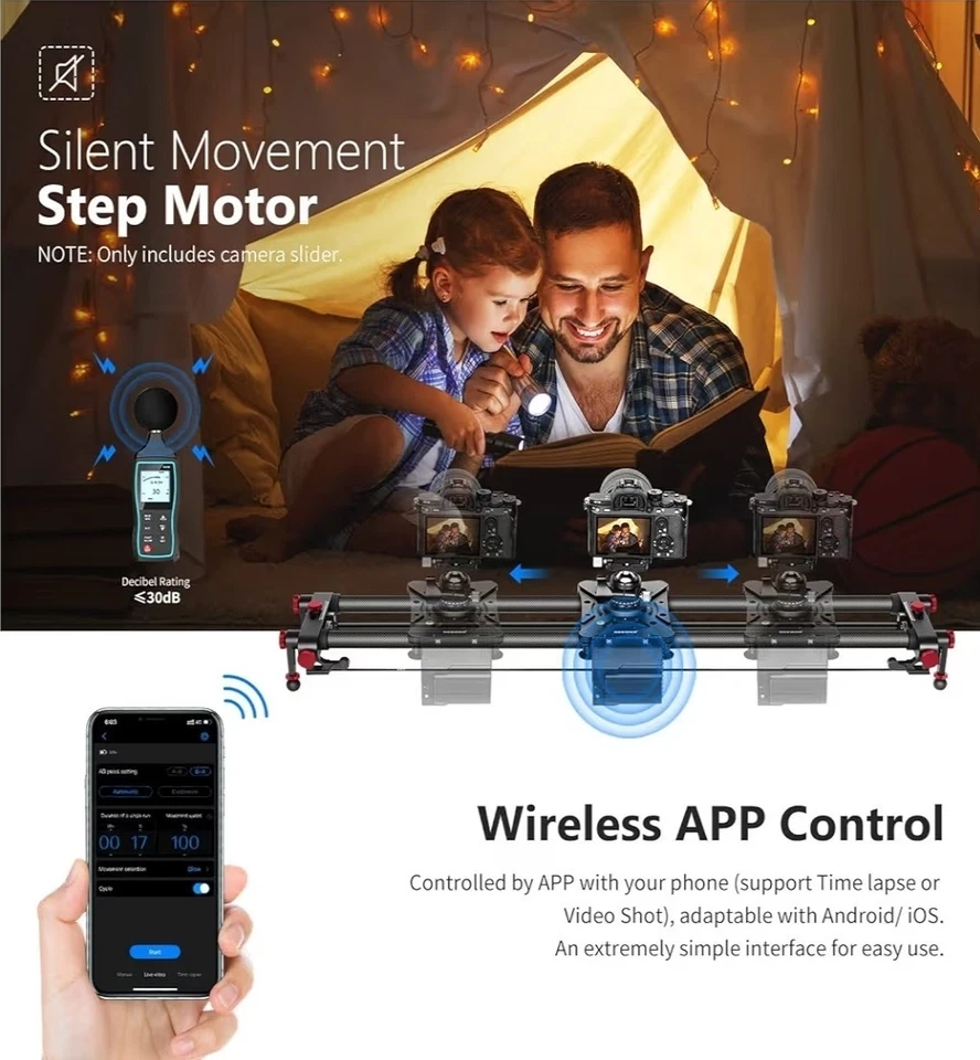 NEEWER 31.5"/80cm Motorized Camera Slider ER1-80 – App Control, Carbon Fiber - Image 4 of 4