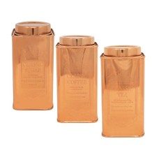 Tea Coffee Sugar Canister Set Airtight Kitchen Storage Tin Metallic Copper 3Pcs