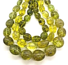 Peridot Quartz Smooth Round Nuggets Various Sizes 16in. Strands