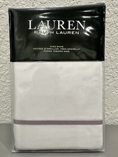 One Ralph Lauren Spencer Border Sateen King Sham White/ Deep Lavender 20x36