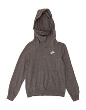 NIKE Womens Oversized Hoodie Jumper UK 6 XS Grey Flecked Cotton TE10