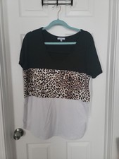 White Birch Women's Cheetah Print black  Ivory Color Block Top Blouse Size xl