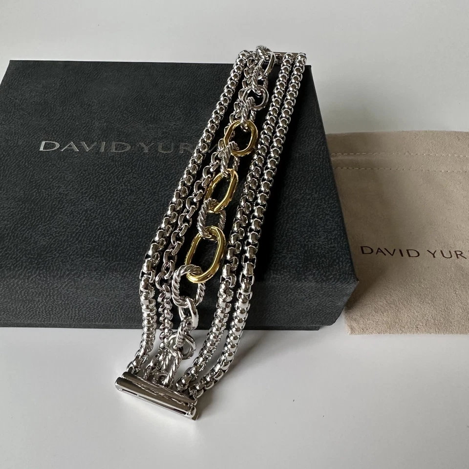 Brazalete David Yurman 29 mm 18KT y Plata de Ley 925 Multi Fila Cadena Tamaño 7.5" Foto 3 de 4