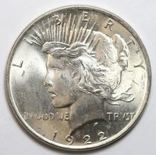 1922 $1 Peace Silver Dollar Uncirculated BU - RAW - Great Luster - Nice Strike