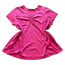 100% Cotton Duo Maternity Pink Short Sleeve Ruched V-Neck T-Shirt 3XL Plus Size