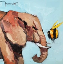 Jose Trujillo Art PRINT 16x16 Collectible Artist Painting Elephant Bee Modern