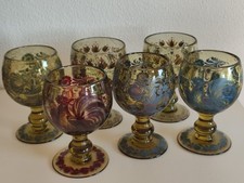 Vintage Alfred Taube polychrom emaillierte Weingläser  mundgeblasen 1970 6 Stück