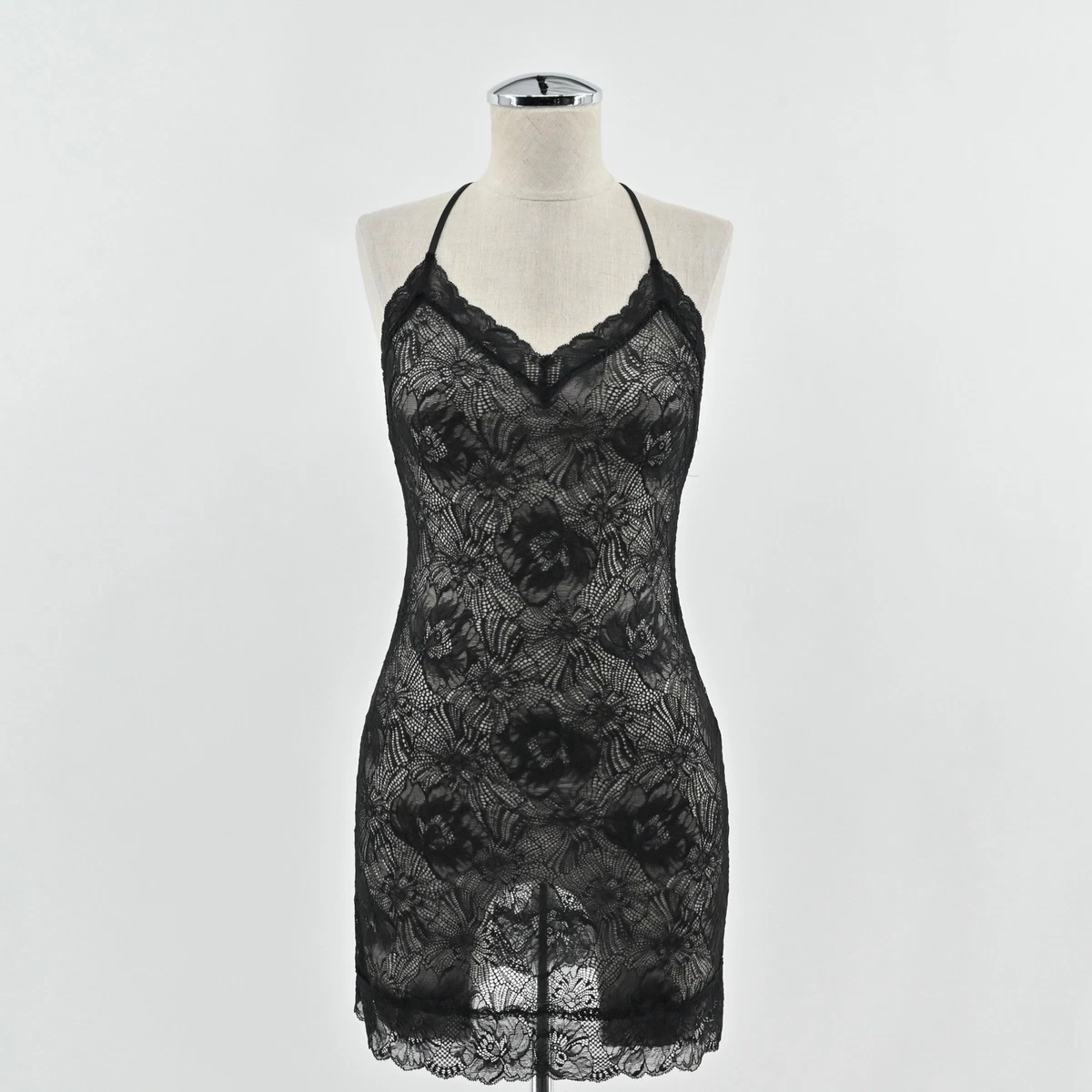 victoria secret black lace dress Victoria’s Secret Gold Label Black Burnt Velvet Midi Slip Dress Nightg main image 0