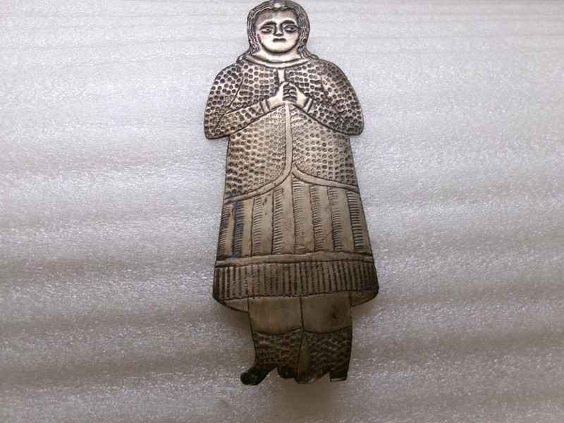 Antique Brass Punched Ornament Women Christmas Primitive Folk OOAK Hand Made 