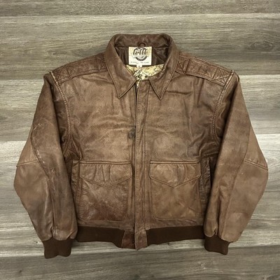 Vintage G-III A-2 Leather Bomber Jacket Mens Small Brown Map Lined Korea 90s