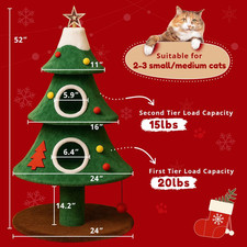 Comhoma 52" Christmas Cat Tree with 2 Cozy Houses,Indoor Modern Cat Tower with A
