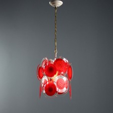 Lampada Vintage Dischi in Vetro di Murano Rosso Italia Anni 70 Originale