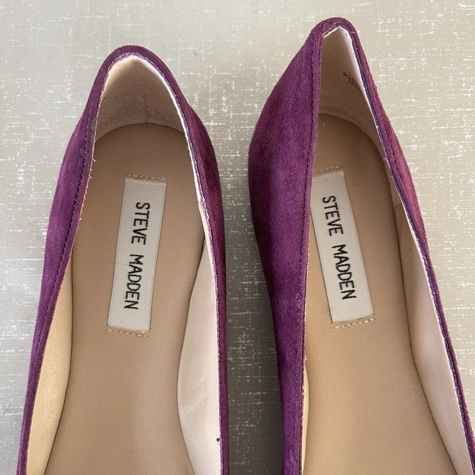 Mocassim confortável Steve Madden strass roxo camurça couro balé 7 M - Imagem 3 de 4