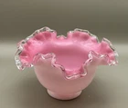 FENTON Milk Glass Peach Crest Pattern 6.5" Ruffled Bowl VINTAGE