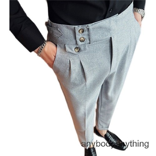 Men's Retro Naples Pants High Waist Dress Pants Casual Pleated Straight Trousers - Picture 10 of 31